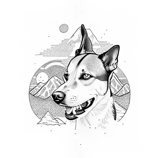 Sunset With A Dog In Mountains