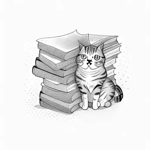 A Cat Sitting On A Pile Of Books