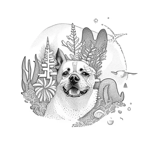 A Scenic Tattoo Of A Beach In The Northeast With A Dog And Various Animals