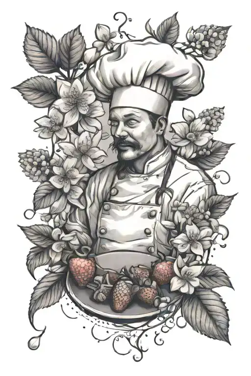 Chef With Strawberries And Cherry Blossom With A