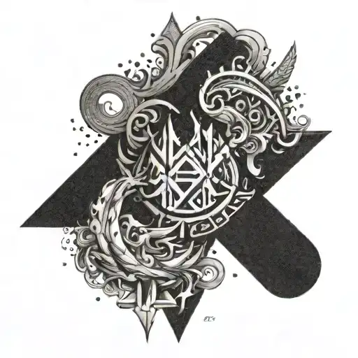 A Dotwork Design Of Valhalla With Norse Runes Spelling Out 'Tyler Phoenix King'