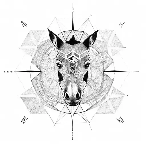Half Geometric Horse With Nature Araucaria Compass Rose