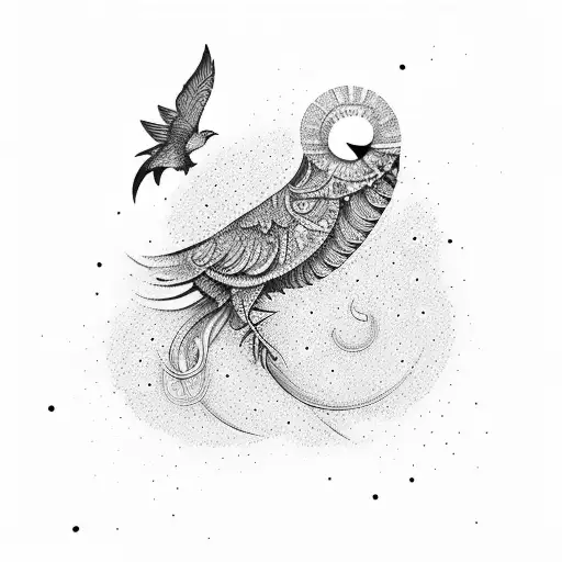 A Celestial Bird With Intricate Dotwork Detailing