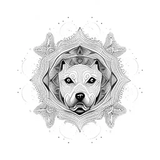 A Dotwork Mandala Design Incorporating Dog Silhouettes