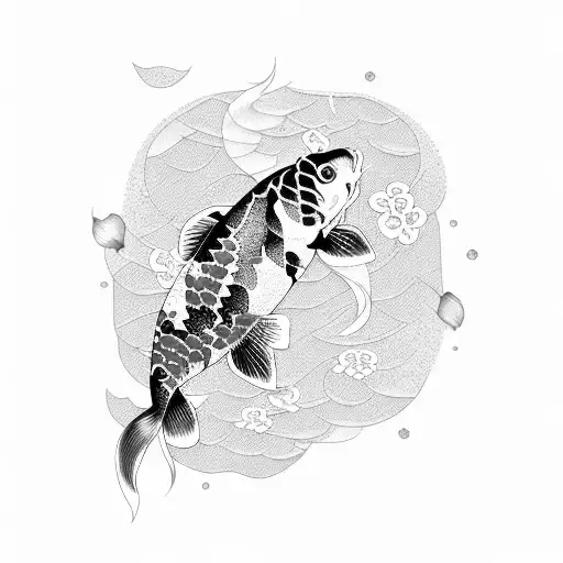 Koi Fish With Cherry Blossom