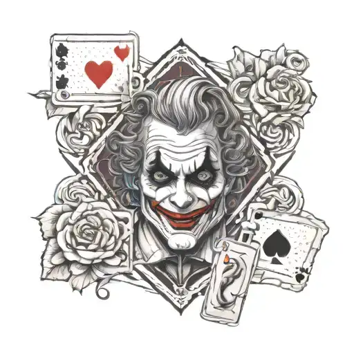 Joker Holding Playing Cards With Rose