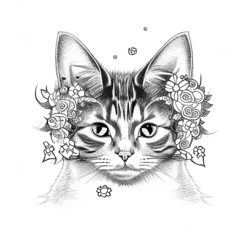 A Whimsical Design Featuring A Cat Dressed As An Anime Character Surrounded By Flowers