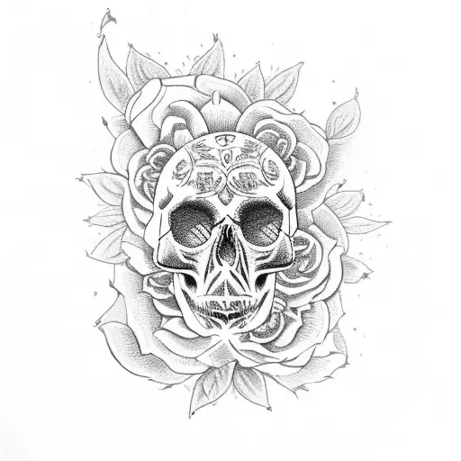 Pomegranate With A Skull And Flowers