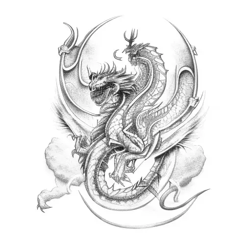 A Tattoo Of A Classic Car Racing Against A Viking Dragon Ship