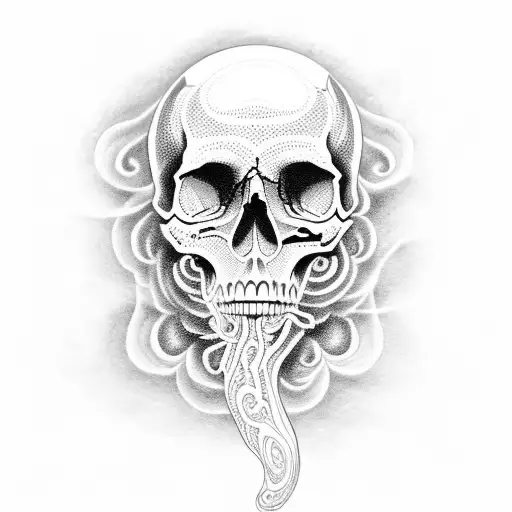 An Intricate Skull Surrounded By Swirling Smoke