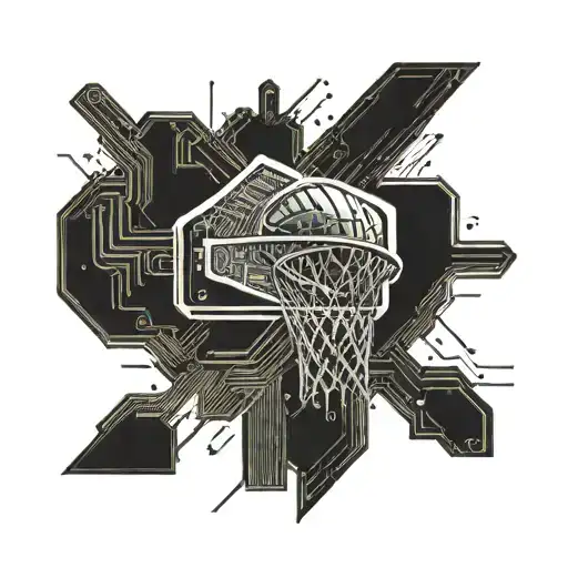 An Abstract Representation Of A Basketball Hoop Merging With A Circuit Board Design