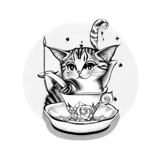 A Tooth Fairy Holding A Teacup And Surrounded By Cats