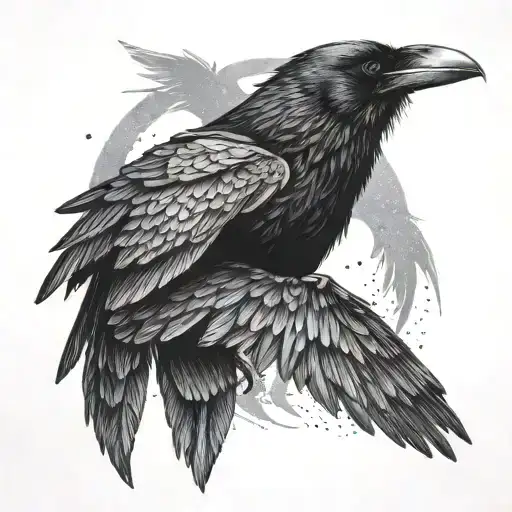Raven On Shoulder With Wings