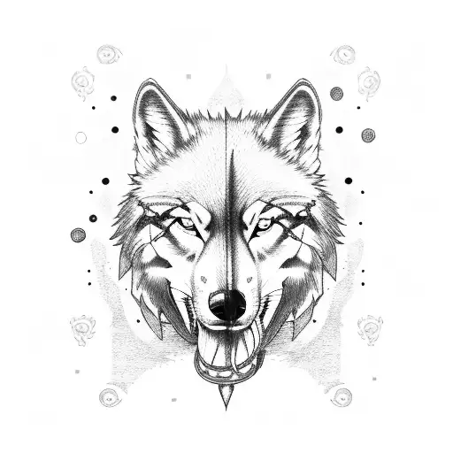 Pirate Captain With A Wolf Companion In Dotwork Style