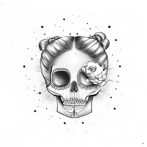 Girl Skull With Messy Bun Hairdo