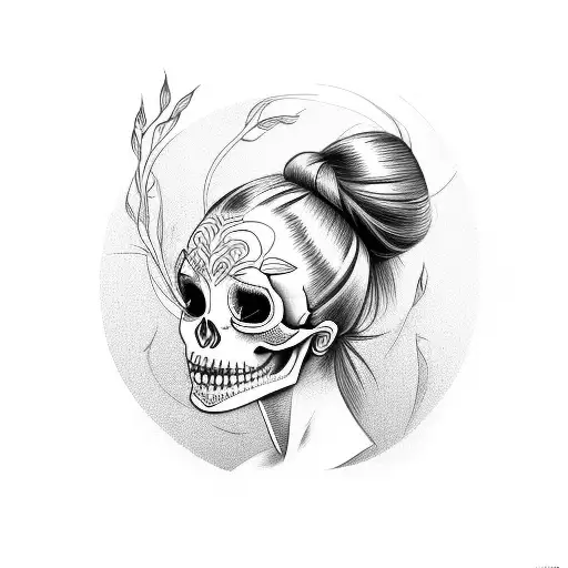 Girl Skull With Topknot Hairdo