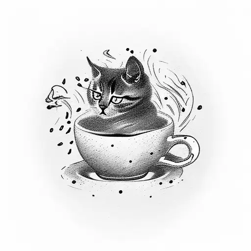 A Steaming Cup Of Coffee With A Silhouette Of A Cat