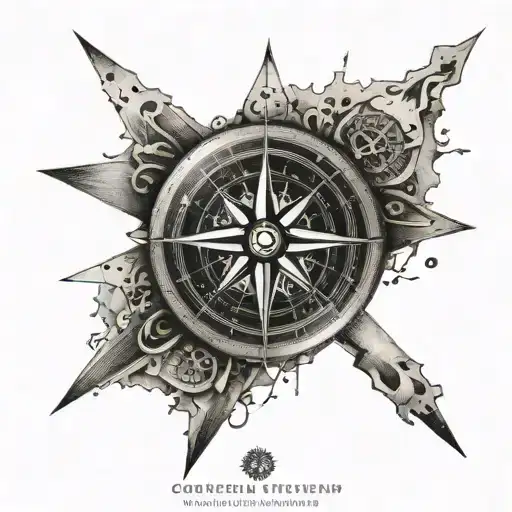 A Dotwork Tattoo Of A Compass Rose With Coordinates Of A Memorable Adventurous Trip