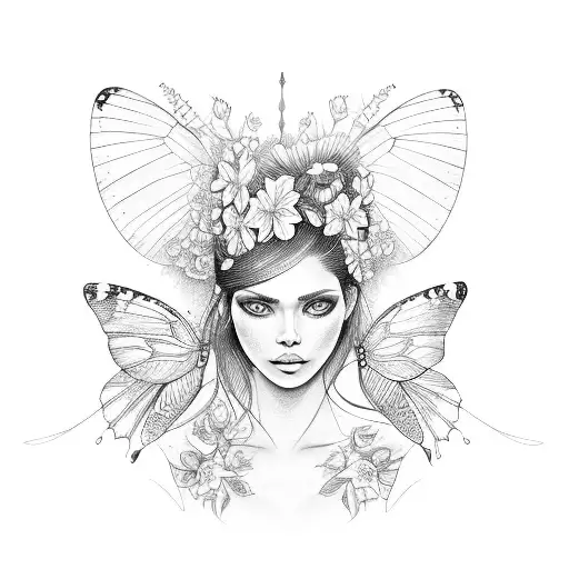 A Captivating Portrait Of A Latina Woman With Butterfly Wings And A Halo Of Flowers