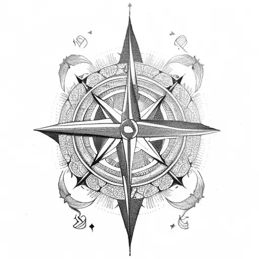 Compass With Flowers And Swords In Arabic Style For Full-sleeve