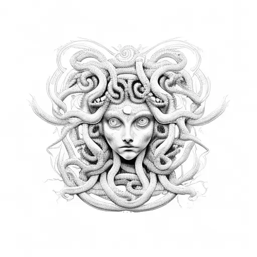 Tot Mit Medusa Und Allsehendes Auge In Stacheldrat Kreis