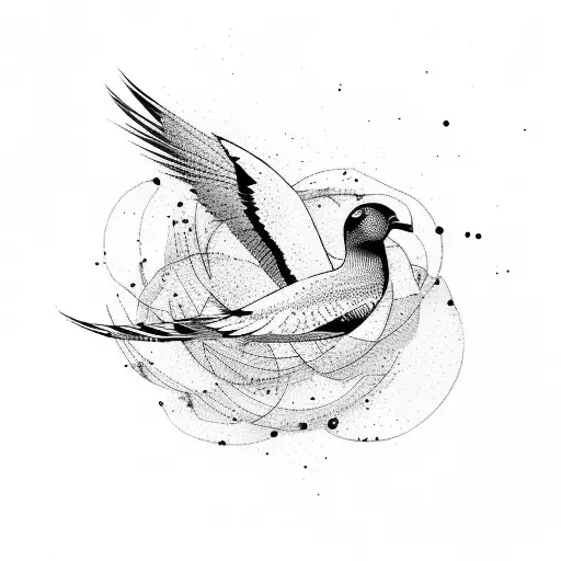 An Abstract Representation Of Soundwaves Merging Into A Flock Of Birds