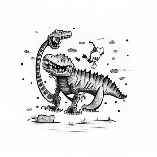 Calvin And Hobbes With A Dinosaur