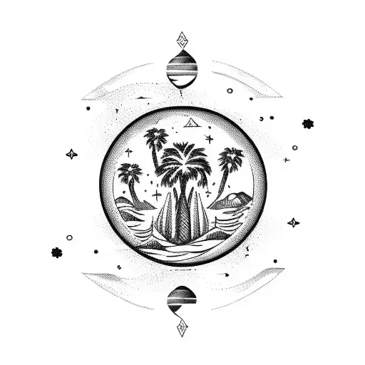 Aquarius Constellation With Palm Tree Elements