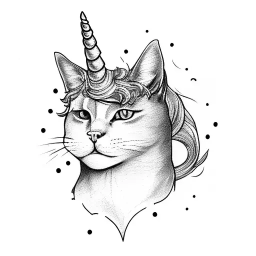 Cat Head With Rainbow Unicorn Horn