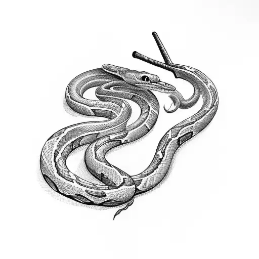 Snake Wrapped Around A Scythe