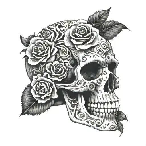 Skull With Intricate Roses Inside
