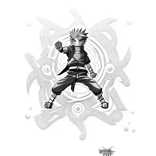 Create A Dotwork Tattoo Featuring Characters From Naruto And Hunter X Hunter In An Epic Battle
