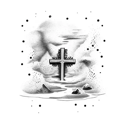 Cross With Water Puddle That Reflects