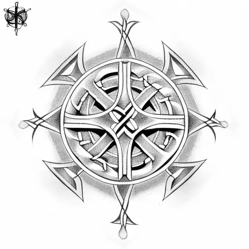 Western Celtic Cross Surrounded By Texas Mechanical Tatto