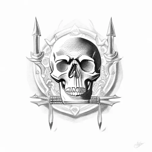 Skull With Dagger And Rim