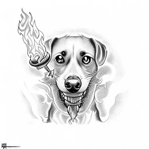 Leaping Dog With Flaming Torch In Mouth