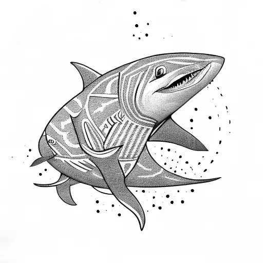 A Tribal-inspired Shark Design With Intricate Patterns And Geometric Shapes
