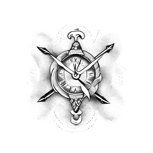 Axe Intertwined With Clock Hands And Viking Symbols