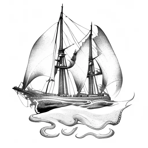 A Kraken Sinking A Brigantine Sailing Ship
