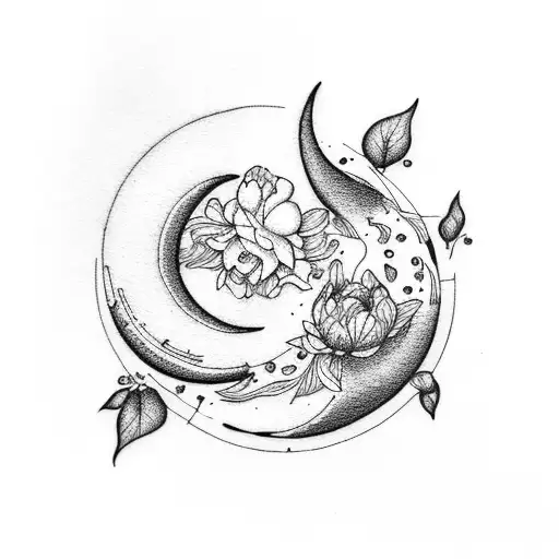 Crescent Moon With Peonies