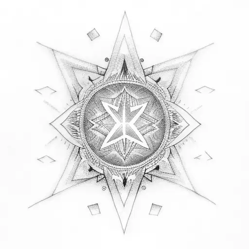 A Dotwork Tattoo Featuring The David Star With Binary Code Flowing Around It