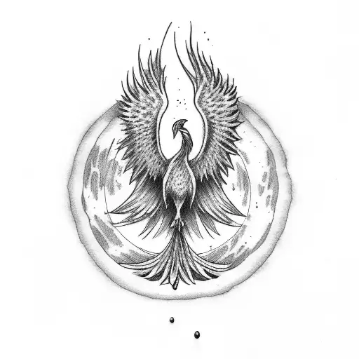 A Phoenix Tattoo Surrounding A Moon