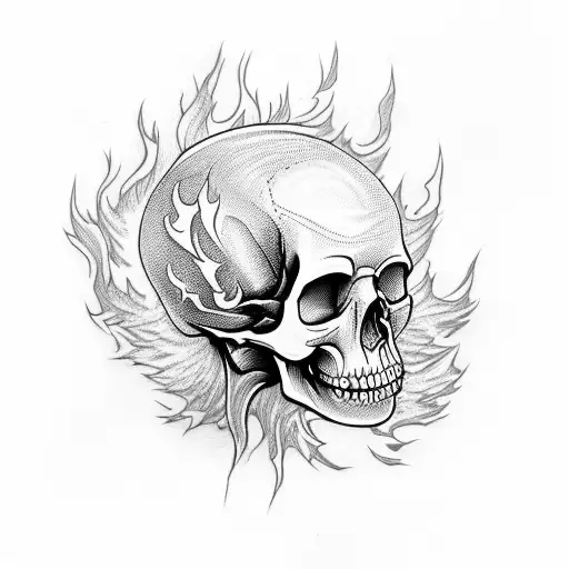 Human Skull With Flame