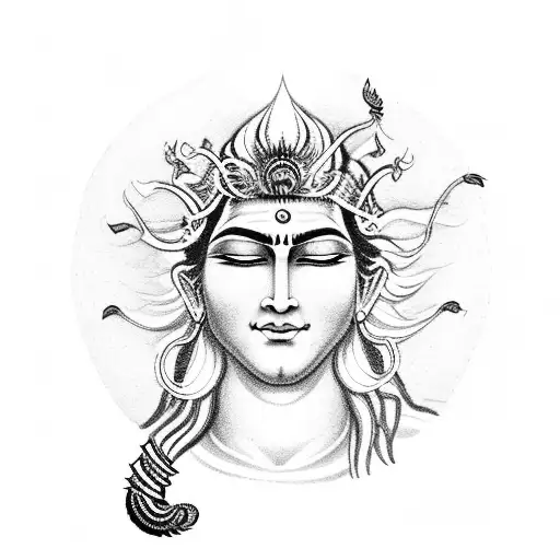 Shiva With Flowers And Sun In The Background