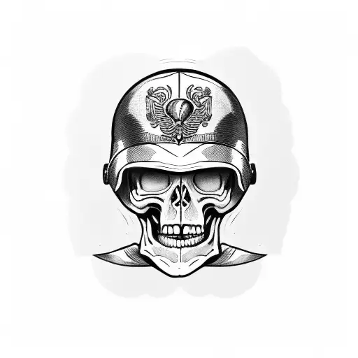 Skeleton Wearing Soldier Helmet And Holding Cards