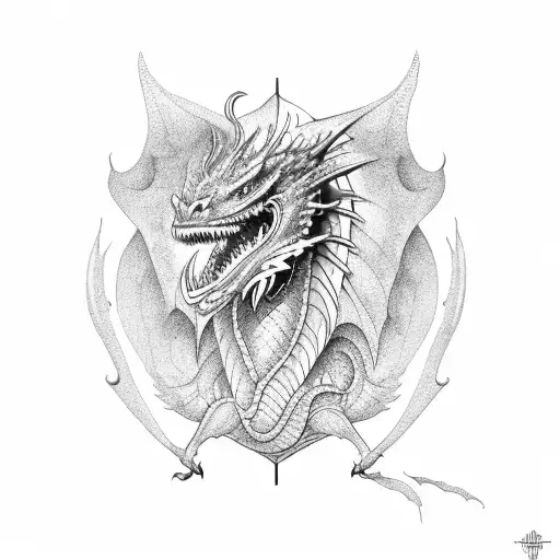 Dragon Avec Plume Rouge Et Eclaire Bleue