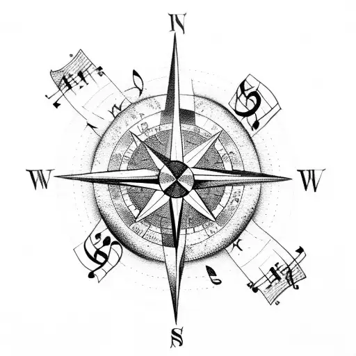 A Compass Mixed With Music Notes