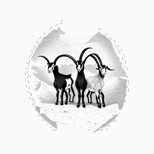 3 Nubian Goats Stand On A High Desert Mountain