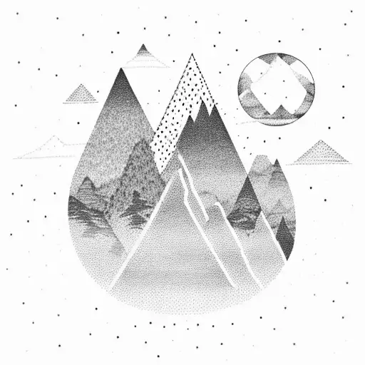 A Dotwork Mountain Range With The Words 'Trekking Is Freedom' Incorporated Into The Design