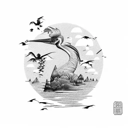 Asian Landscape With Stork